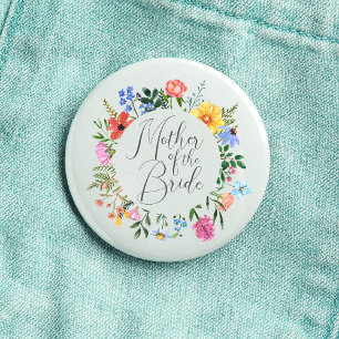 Badge Rond 2,50 Cm Écriture Fleur Sauvage de la Mère de la Mariée Mar