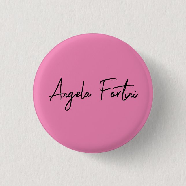 Badge Rond 2,50 Cm Écriture manuscrite Nom professionnel simple rose (Devant)