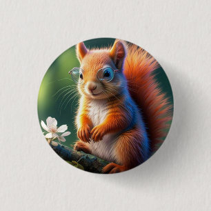 Badge Rond 2,50 Cm Écureuil Brown mignon assis sur la branche