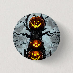 Badge Rond 2,50 Cm éffrayant lanterne citrouille arbre imaginaire art
