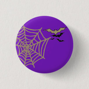 Badge Rond 2,50 Cm Éffrayant Spider Web, chauves-souris volant Hallow