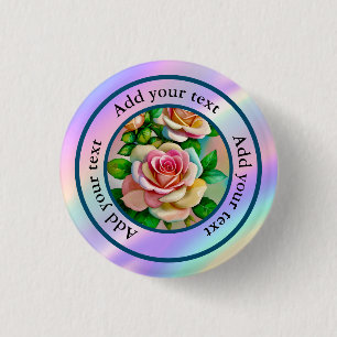 Badge Rond 2,50 Cm Élégance Roses Rose et Jaune Aquarelle Pastel