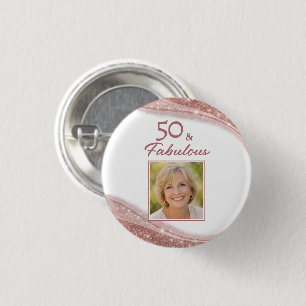 Badge Rond 2,50 Cm Élégant 50 & Fabuleux Rose Gold Photo Anniversaire