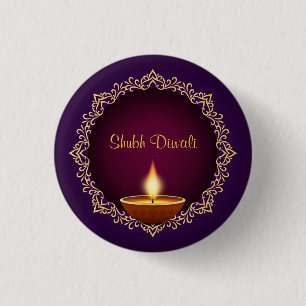 Badge Rond 2,50 Cm Élégant Diwali Diyas violet
