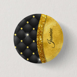 Badge Rond 2,50 Cm Élégant faux or parties scintillant noir diamant m