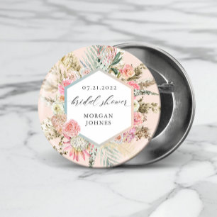 Badge Rond 2,50 Cm Élégant Mariage Bohème Floral Rose