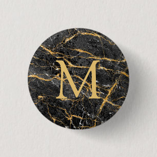 Badge Rond 2,50 Cm Élégant Monogramme en marbre noir