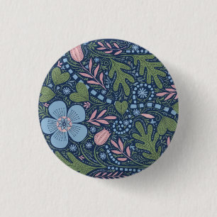 Badge Rond 2,50 Cm Élégant motif floral d'art folklorique botanique v