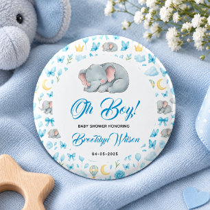 Badge Rond 2,50 Cm Éléphant Aquarelle pour Garçon Mignon Baby Shower