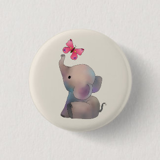 Badge Rond 2,50 Cm éléphant avec papillon