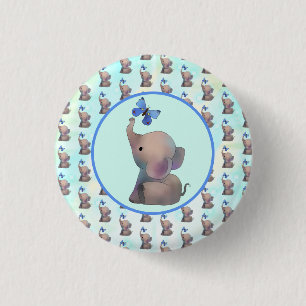 Badge Rond 2,50 Cm Éléphant avec papillon