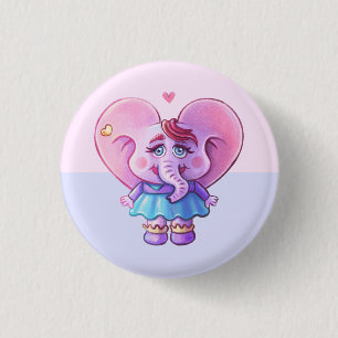 Badge Rond 2,50 Cm Eléphant fille rose mignonne