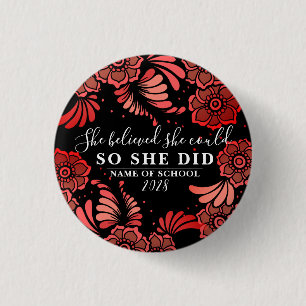 Badge Rond 2,50 Cm Elle croyait qu'elle pouvait florale noire et roug