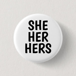 Badge Rond 2,50 Cm elle/elle/sienne pronoms noirs et blancs