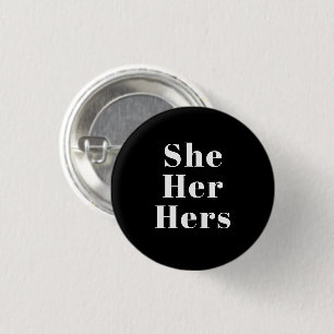 Badge Rond 2,50 Cm Elle, Elle, Son genre pronouns Lgbtq pride noir
