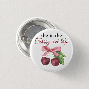 Badge Rond 2,50 Cm Elle est la cerise sur le gâteau baby shower