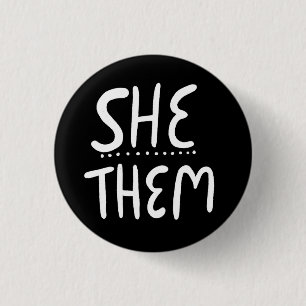 Badge Rond 2,50 Cm ELLE/EUX Prononounes noir blanc main minimal