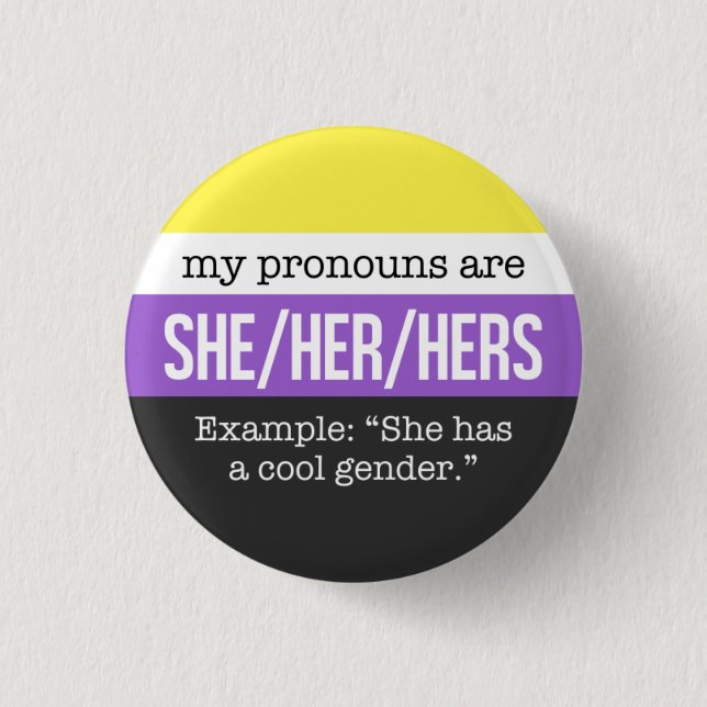 Badge Rond 2,50 Cm Elle/ses pronoms - drapeau de Nonbinary (Devant)