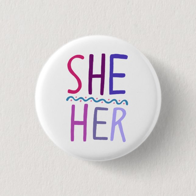 Badge Rond 2,50 Cm ELLE/SES Pronononounes rose violet coloré (Devant)