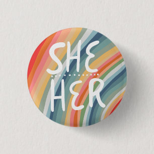 Badge Rond 2,50 Cm ELLE/SES Prononounes Arc-en-ciel coloré