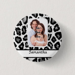 Badge Rond 2,50 Cm Empreinte de léopard noir et blanc