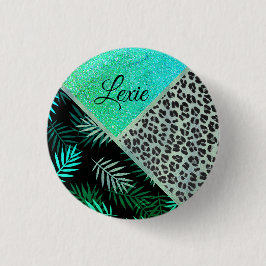 Badge Rond 2,50 Cm Empreinte de léopard Tropical Turquoise