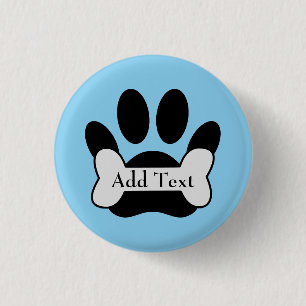 Badge Rond 2,50 Cm Empreinte de patte De Chien Et Os Sur Bébé Bleu