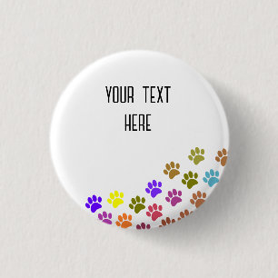 Badge Rond 2,50 Cm Empreintes de pattes De Chiot Colorés Avec Texte P