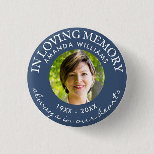 Badge Rond 2,50 Cm En Mémoire Amoureuse Mémorial photo bleu marine mo