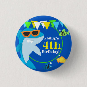 Badge Rond 2,50 Cm Enfants requin bleu Fintastic Anniversaire