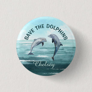 Badge Rond 2,50 Cm ENREGISTRER L'Aquarelle DOLPHINS Votre nom Cause