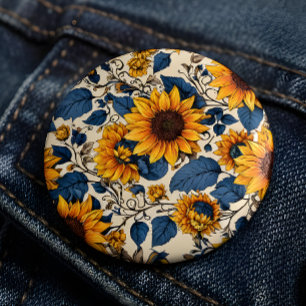 Badge Rond 2,50 Cm Épinglette à motif de tournesol floral vintage