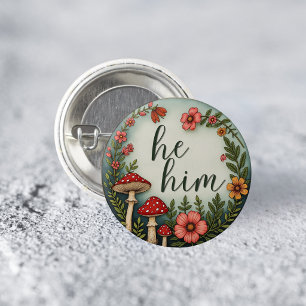 Badge Rond 2,50 Cm Épinglette de pronom Cottagecore Il/Lui LGBTQ