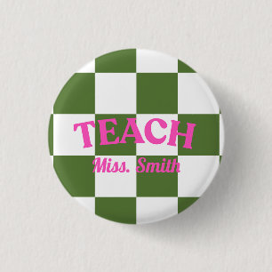 Badge Rond 2,50 Cm Épinglette verte à carreaux Enseignant Enseigner