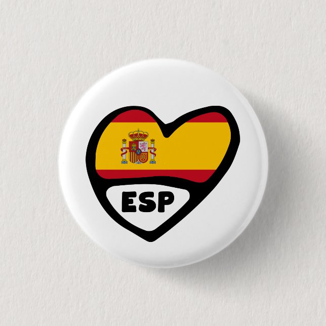 Badge Rond 2,50 Cm Espagne Code Pays Drapeau Plaque Coeur, ESP (Devant)