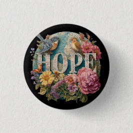 Badge Rond 2,50 Cm Espérons la typographie florale avec les oiseaux e