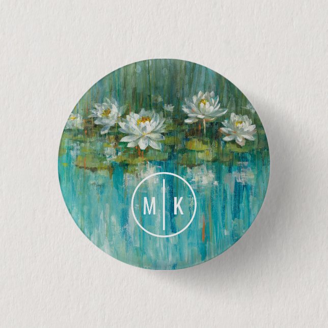 Badge Rond 2,50 Cm Étang de nénuphar du monogramme | (Devant)