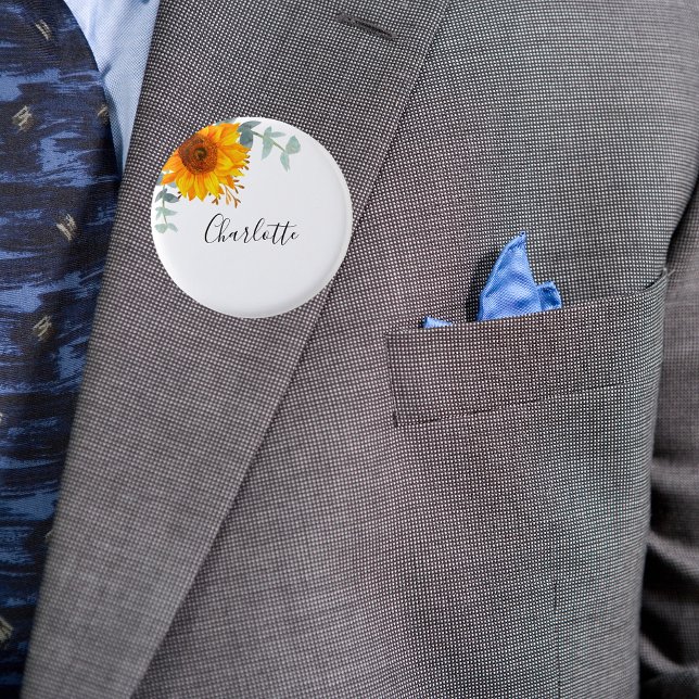 Badge Rond 2,50 Cm Étiquette de nom de verdure d'eucalyptus tournesol (Créateur téléchargé)