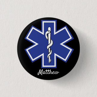 Badge Rond 2,50 Cm Étoile de vie EMS EMT - Nom modifiable