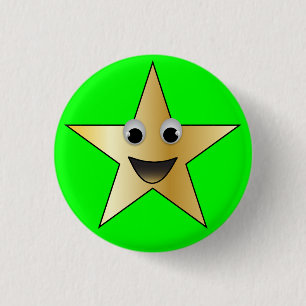 Badge Rond 2,50 Cm Étoile d'or avec le visage de sourire