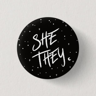 Badge Rond 2,50 Cm Étoiles Elle/Ils Pronounes