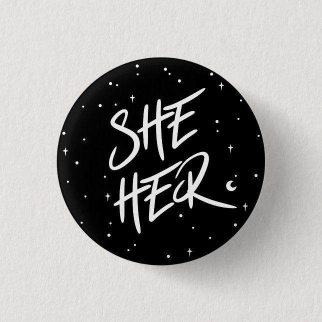 Badge Rond 2,50 Cm Étoiles Elle/Ses Pronounes (Devant)