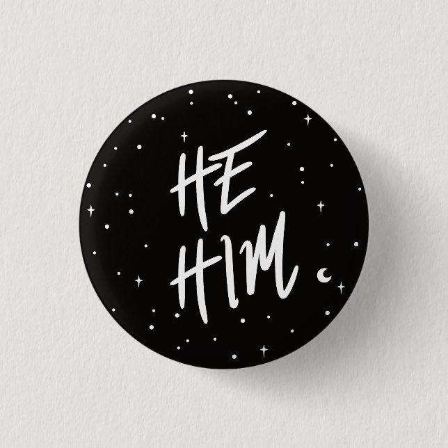 Badge Rond 2,50 Cm Étoiles Il/Lui Pronounes (Devant)