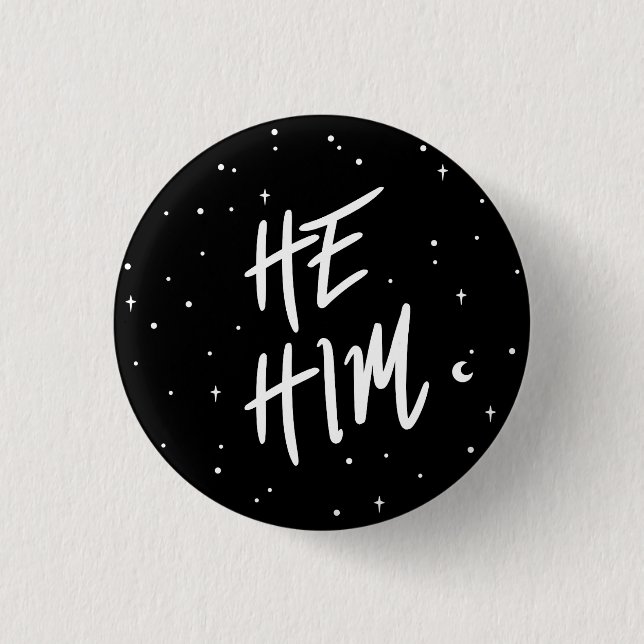 Badge Rond 2,50 Cm Étoiles Il/Lui Pronounes (Devant)