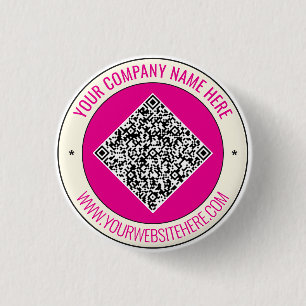 Badge Rond 2,50 Cm Exemple de bouton personnalisé avec code QR et tex