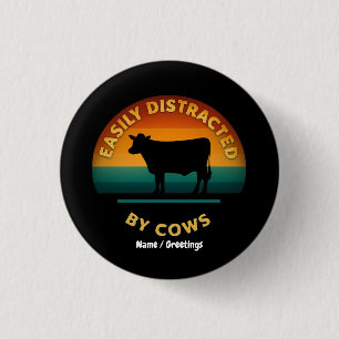 Badge Rond 2,50 Cm Facilement Distrait Par Vaches Amusant Amateur De