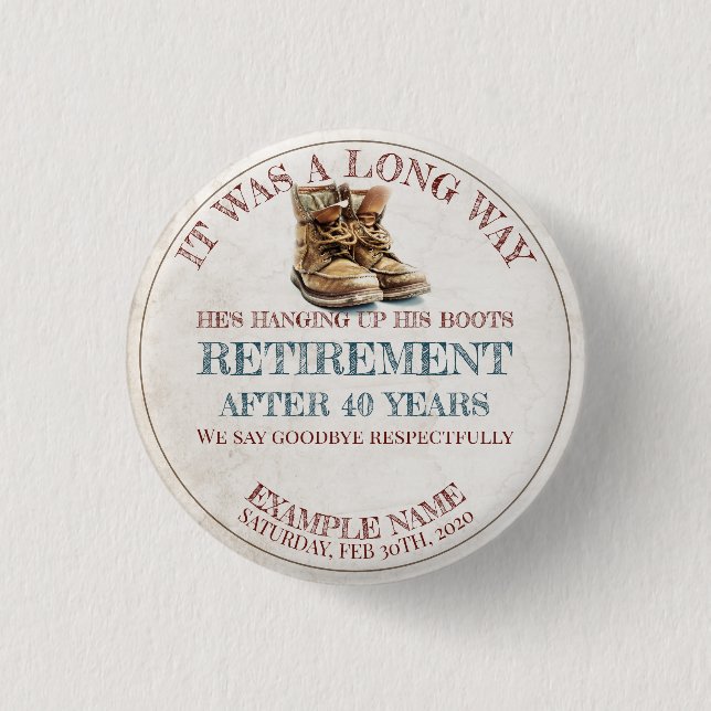 Badge Rond 2,50 Cm Faire-part de retraite avec vieilles éperons (Devant)