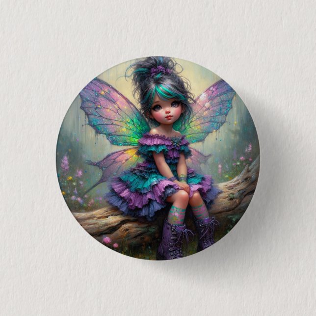 Badge Rond 2,50 Cm Fée à fleurs twilight (Devant)