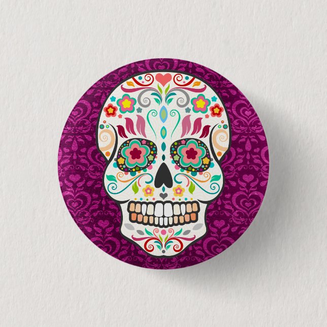 Badge Rond 2,50 Cm Feliz Muertos - Happy Sugar Skull Button Pin (Devant)