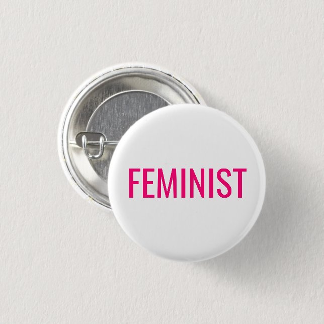 Badge Rond 2,50 Cm Feministe rose chaud fuchsia magenta blanc moderne (Devant & derrière)